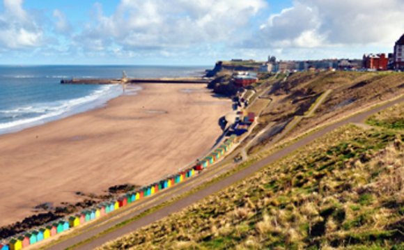 Whitby beach huts in April sun